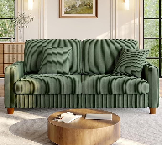 Welzona 70.2" Couches for Living Room, Comfy Green Couch 7.1" Extra Thick Cushion, Sofas for Living Room Tool-Free Setup, Loveseat Sofa 705lbs Support, Corduroy Couch for Bedroom, Apartment, Office