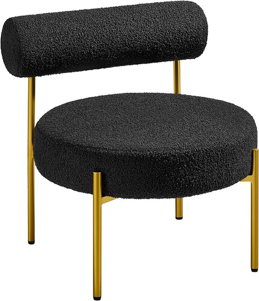 Yaheetech Modern Tufted Vanity Chair with Gold Legs for Bedroom Makeup Room Home Office, Black