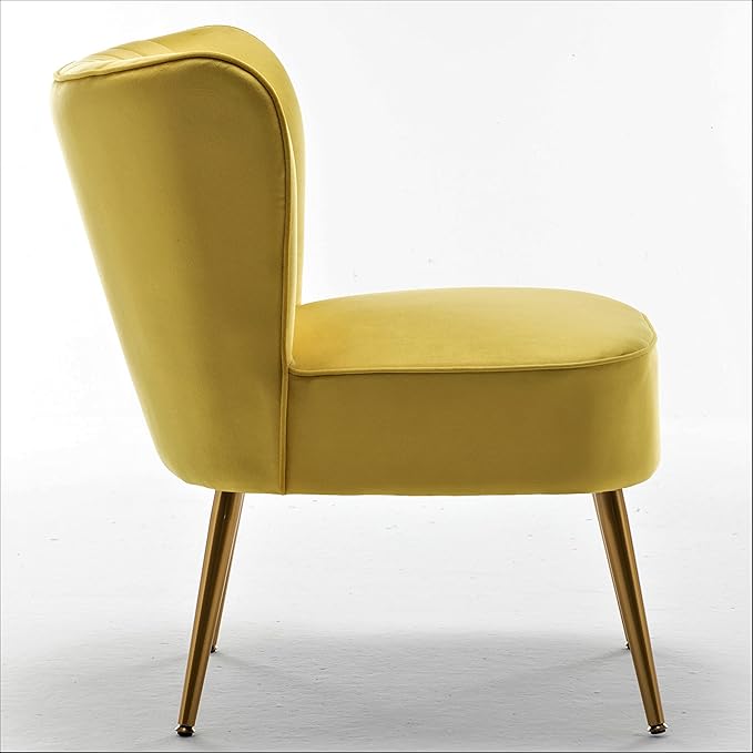 Modern Velvet Accent Chair for Living Room, Bedroom, or Entryway, Stylish and Comfortable Armless Design with Metal Legs, Yellow