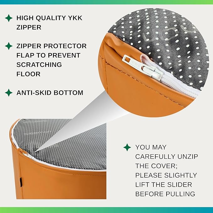 Large 22" Sturdy and Comfortable Ottoman Wipe-Clean Pouf Boho Geometric Design for Kids Toddler Playroom with Foam Filling as Seating Footrest Side Table College Dorm Décor PU Leather (Burnt Orange)
