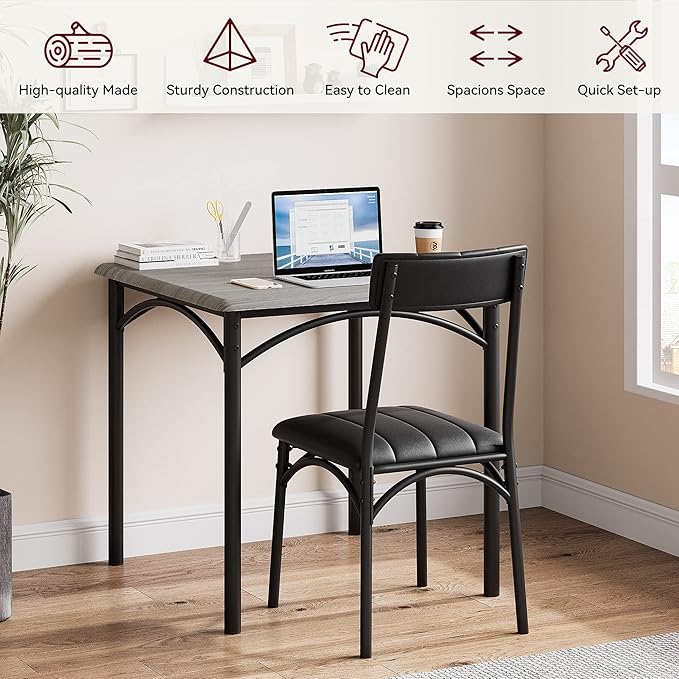 3-Piece Dining Table Set for 2, Kitchen Table Set with 2 Upholstered Chairs, Square Dining Table Set for Apartment, Studio, Small Space, Gray
