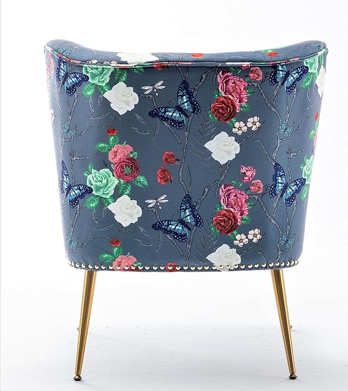 Thia Armless Accent Chair for Living Room, Elegant Seat with Nailhead Trim, Gold Metal Legs and Comfortable Curved Back, 28" D x 25" W x 29.5" H, 07 Floral Print