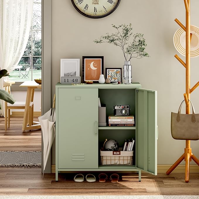 Metal Storage Cabinet with 2 Door, Steel Locker Sideboard Buffet Cabinet Console Table for Home Office (Green, H35.43'')