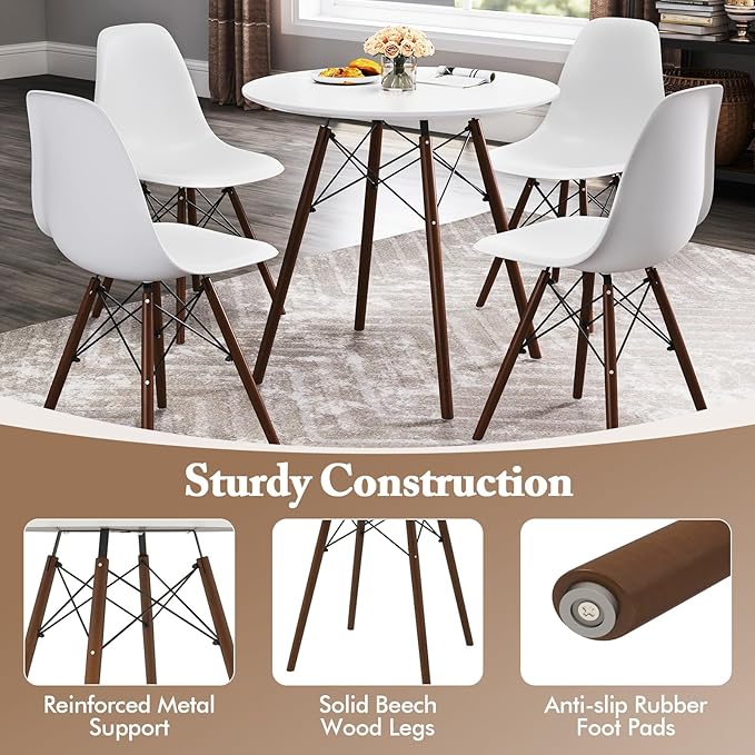 Giantex Round Dining Table Set for 4, 5-Piece Breakfast Nook Table Set w/ 31.5" Dinner Table, Dining Chairs, Wood Legs, Dinette Set, Kitchen Table Chairs Set for Living Room Restaurant (White+Walnut)