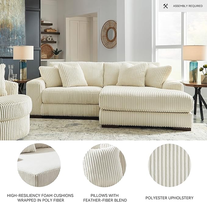 Signature Design by Ashley Lindyn Coastal Right-Arm Facing 2-Piece Sectional with Chaise, Reversible Cushions and 4 Throw Pillows, White