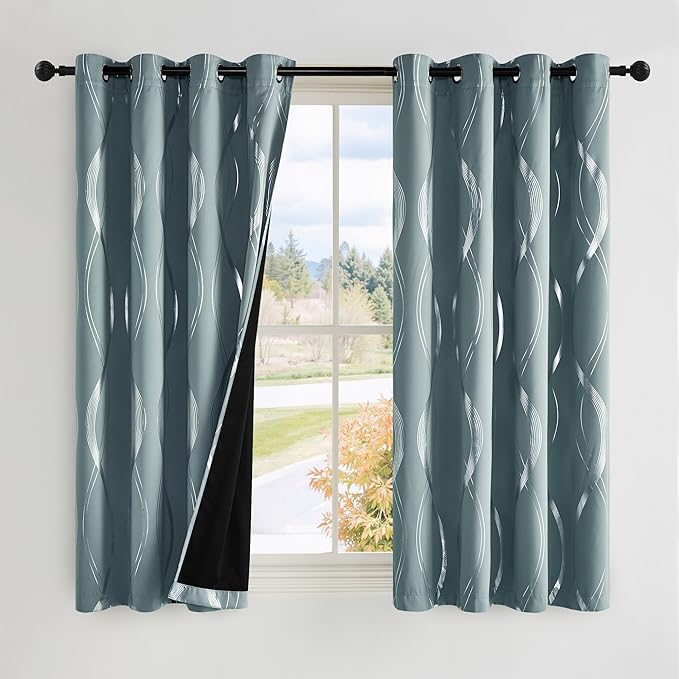 NICETOWN 100% Blackout Curtains for Living Room, Stormy Sea, 52 inch by 63 inch, Easy Care Solid Thermal Insulated Grommet Panels and Drapes for Bedroom Decoration, 2 Panels