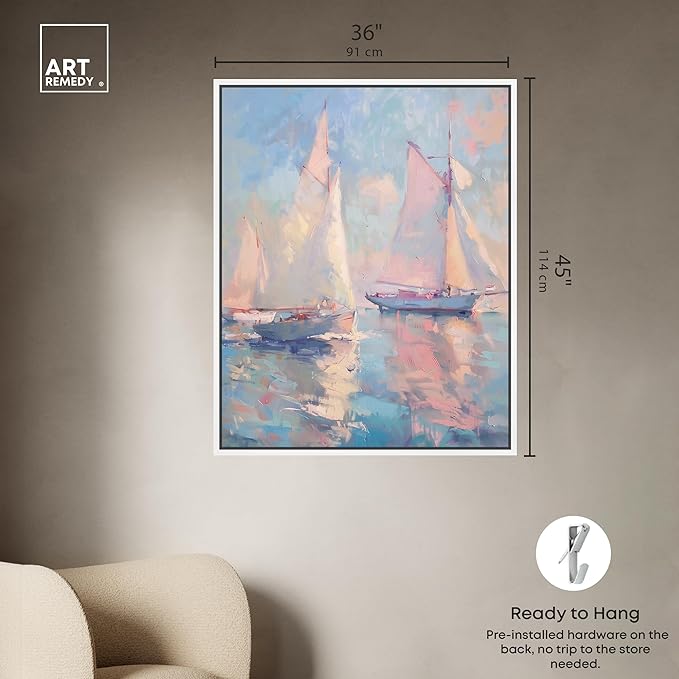 Art Remedy Set Sail Framed Sailing 1 Piece Canvas Wall Art, 37" x 46", White Frame