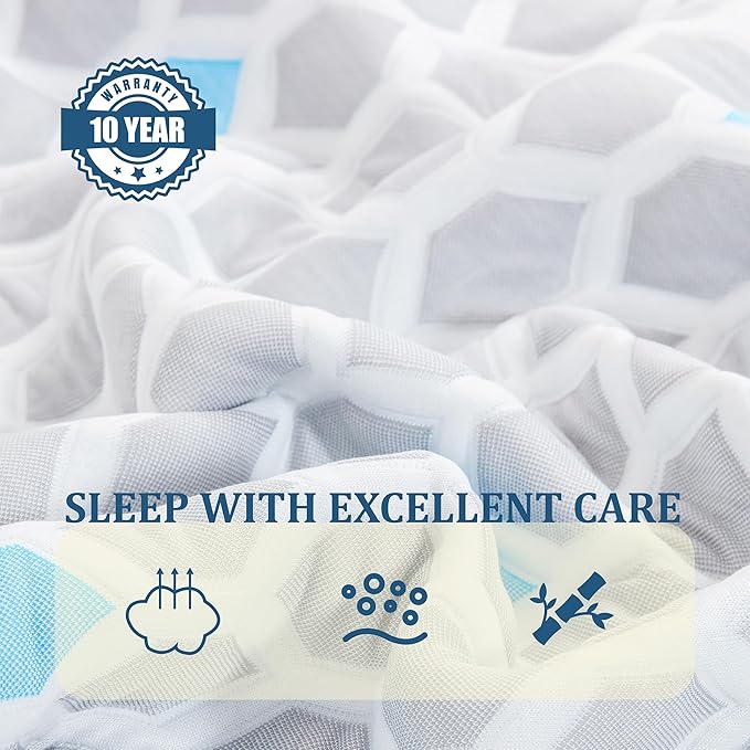 EGOHOME 10 Inch Full Mattress, Charcoal Gel Cooling Memory Foam Mattress in a Box, Medium Fiberglass Free Mattresses, CertiPUR-US Certified, Hexagonal Pattern