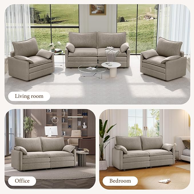 Vesgantti 74" Loveseat Sofa for Living Room, Comfy Cloud Couch Deep Seat Chenille Modern 2 Seater Small Sofa with Armrest Pillow, Easy Assembly for Small Spaces, Light Brown | Sink-in Comfort, Height Adjustable, Easy Rearrangement, Extra-deep Ottoman, ...