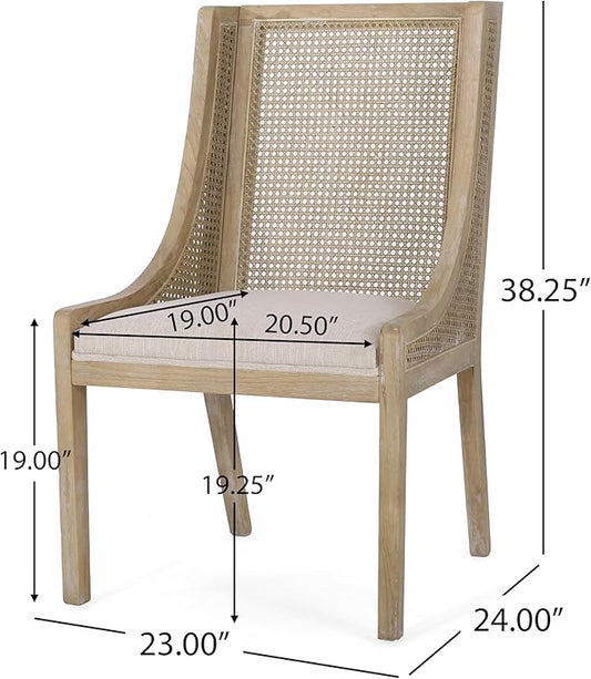 Maurers Upholstered Dining Chairs - Cane and Wood - Beige/Natural (Set of 2)