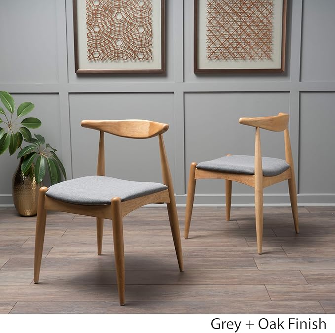 Christopher Knight Home Francie Fabric with Oak Finish Dining Chairs, 2-Pcs Set, Grey / Oak