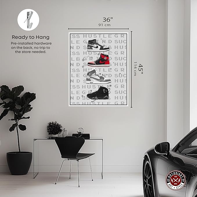 Hype Sneakers Framed Sneaker 1 Piece Canvas Wall Art, 37" x 46", White Frame