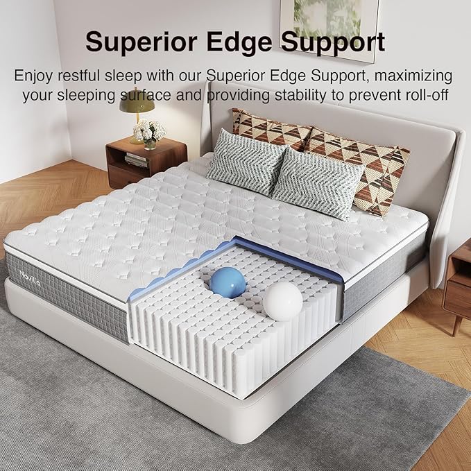 Novilla King Size Mattress 10 Inch,Hybrid Mattress King with Gel Memory Foam, Cool-Touch Nylon Cover & Pocketed Coils for Targeted Zones Support & Deep Restful Sleep CertiPUR-US Certified