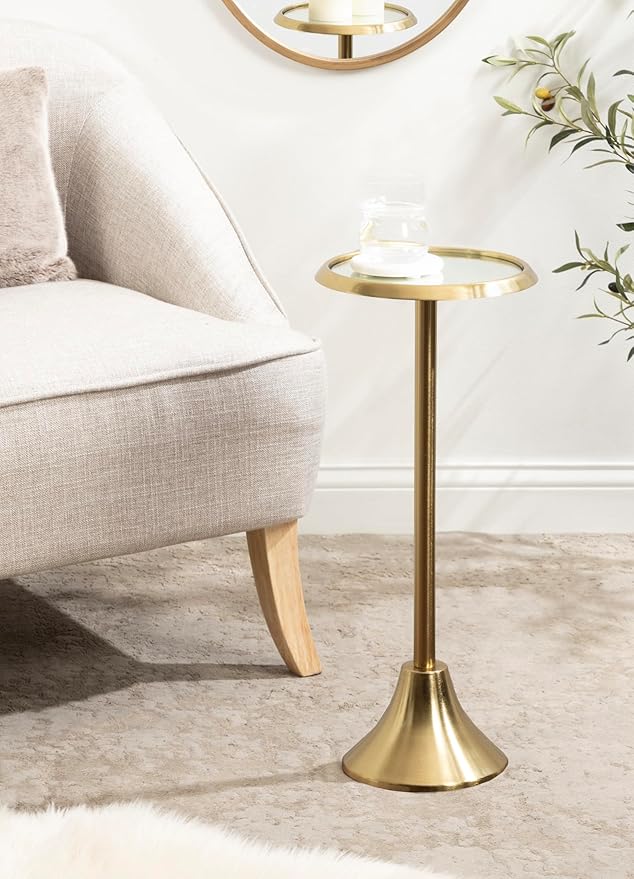 Kate and Laurel Sanzo Modern Pedestal Drink Table; 10 x 10 x 23; Antique Gold; Decorative End Table with Mirrored Tabletop for Use as Small Plant Stand or Cute Martini Table