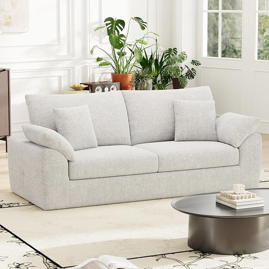 MALOL 90" Boneless Loveseat Sofa, Cloud Foam Couch, 3 Seater Upholstered Midcentury Mondern Love Seat, Wide Armrest and 4 Pillows for Home Living Room/Small Spaces, No Assembly Required, Beige