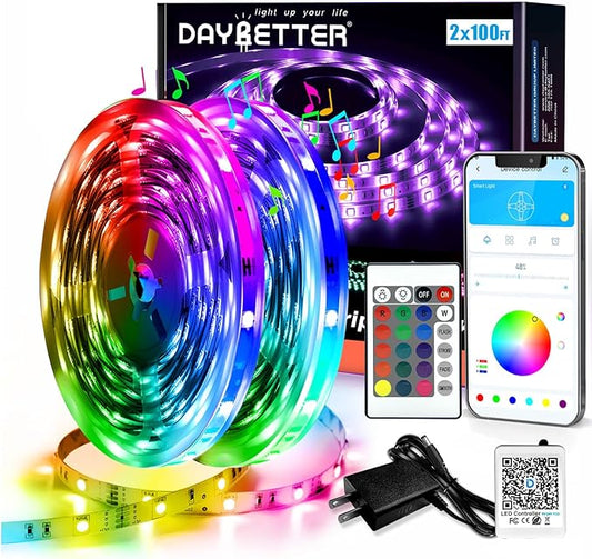 DAYBETTER Led Strip Lights Smart with App Control Remote, 2835 RGB for Bedroom, Music Sync Color Changing for Room Party 200 ft (2 Rolls of 100 ft)