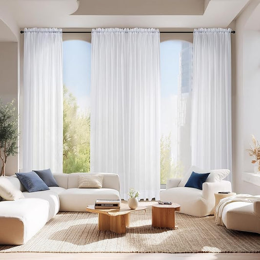 NICETOWN 4 Pieces Sheer White Curtains 84 - Window Treatment Rod Pocket Tulle Voile Drape/Panel Sets for Patio Door (4 Panels, W60 x L84)