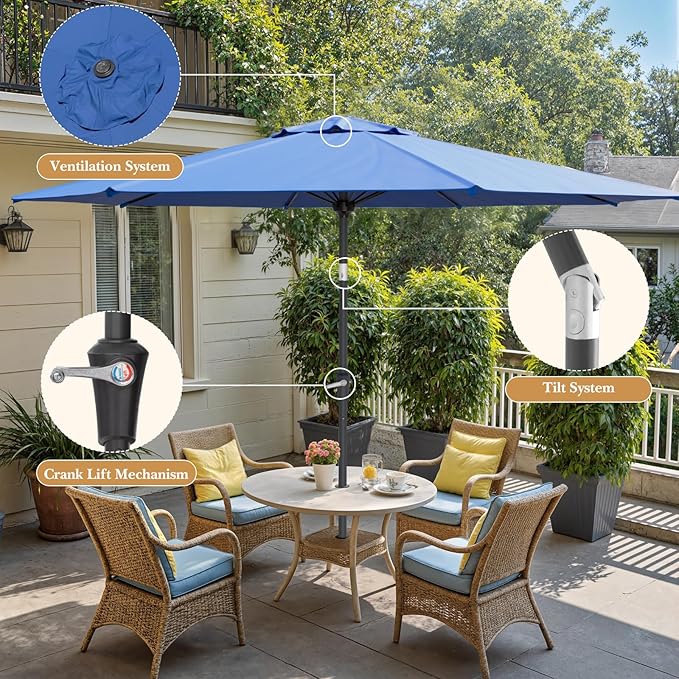 Sannwsg Outdoor Patio Umbrella,Table Umbrella with Push Button Tilt and Crank,Market Umbrella with 8 Sturdy Ribs,Yard Umbrella