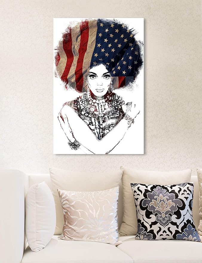 The Oliver Gal Artist Co. People and Portraits Wall Art Canvas Prints 'New American Woman' Home Décor, 16 in x 24 in, White, Black
