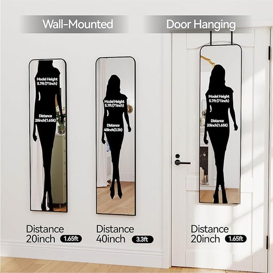 47x14 Mirror Full Length Door Hanging Wall Mounted Aluminum Alloy Metal Frame Dressing Make-up Save Space Half Body Mirrors for Entryway Bedroom Bathroom Living Room 47 inch Black