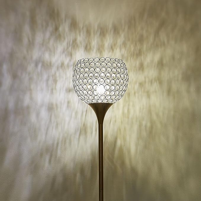 Spherical Crystal Floor Lamp, Gold 8.7 in Shade Elegant Standing Light with Crystal lamp Shade, Modern 61 in Tall Pole Lighting for Living Room, Bedroom, Office, E26 Base, LED Bulb Included
