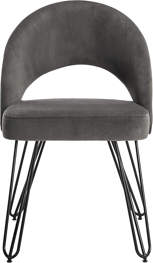 Safavieh Home Jora Retro Dark Grey Velvet and Matte Black Side Chair, Set of 2