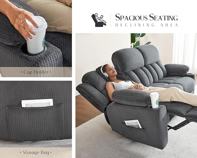 Jocisland 85" Manual Reclining Sofa, 3 Seater Recliner Couch with Dual Wingback Recliners & Cup Holders, Comfy Oversized Living Room Sofa, Grey