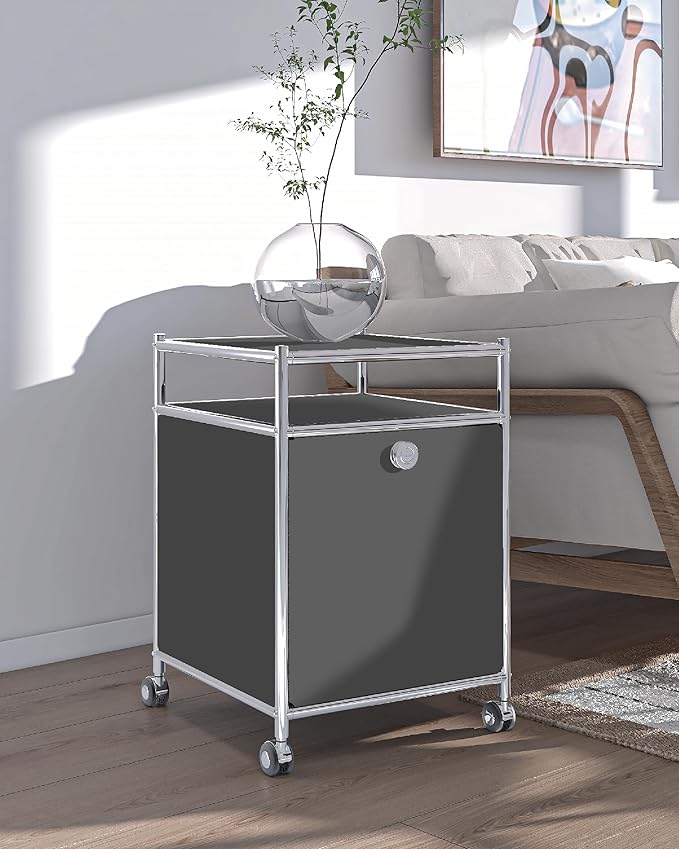 Matte Storage Cart with Flap Door, Large Capacity Storage Cart with Detachable Wheels, DIY Modern Home Furnishing, Great for Home, Office, Bedroom, Kitchen (Grey)