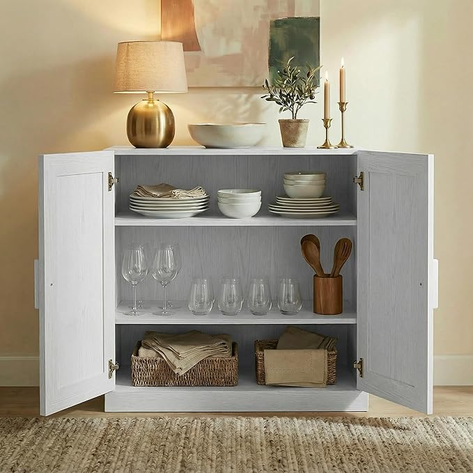 Casaphoria Adam Sideboard Buffet Cabinet with Storage, Sideboard Cabinet with Wooden Doors & Adjustable Shelves, 31" W x 31" H Coffee Bar for Entryway Kitchen Living Room, White