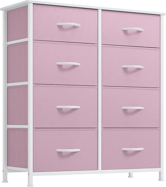 YITAHOME 8 Drawers Fabric Dresser - Storage Tower Unit Organizer Unit for Living Room & Closets - Sturdy Steel Frame & Easy Pull Fabric Bins (Cool Light Grey)