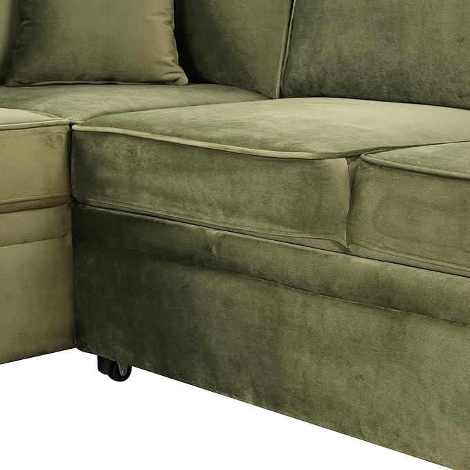 ERYE 84-Inch Left Facing Corner Sleeper Sectional Sofa with Pull Out Sleeper Couch Bed and Storage Ottoman,L-Shaped Corner Convertible Sofa Bed W/Cupholder & Padded Armrests | USB Charging Ports, 3-pin Plug Socket