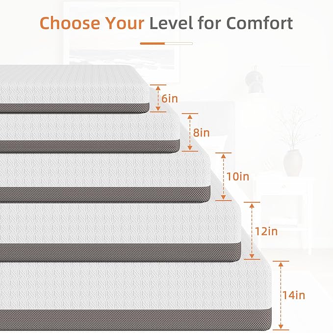 Vesgantti Twin XL Mattress, 10 Inch Gel Memory Foam Mattress for Cool Night & Pressure Relief, Medium Plush Feel with Motion Isolating,Breathable Removable Cover