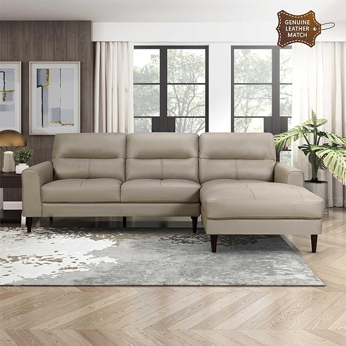 Lexicon Leather Match Sectional Couches for Living Room, L Shape Couch, Leather Sectional Couch, Modern Sofa Living Room Sofa with Right Chaise for Living Room, Bedroom, Office, Apartment, Latte