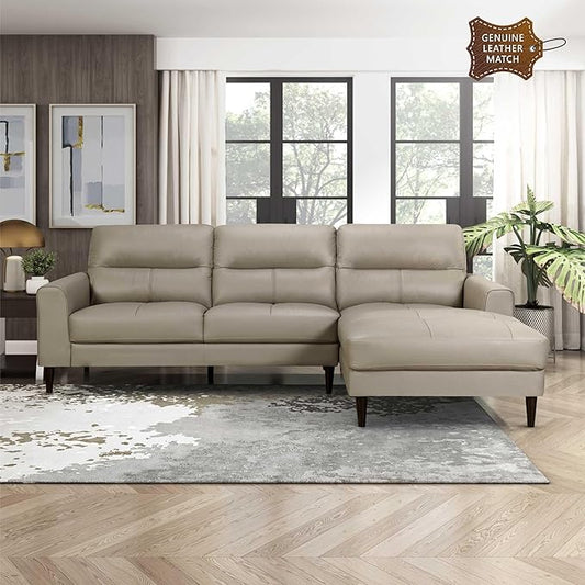Lexicon Leather Match Sectional Couches for Living Room, L Shape Couch, Leather Sectional Couch, Modern Sofa Living Room Sofa with Right Chaise for Living Room, Bedroom, Office, Apartment, Latte