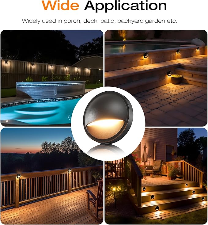 CLOUDY BAY [6 Pack] 3CCT Low Voltage LED Deck Lights Outdoor,2700K/3500K/5000K Selectable,Landscape Step Stair Railing Fence Light Wired,3W,12V-24V AC/DC,Bronze