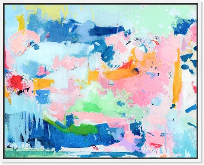 Art Remedy Peaceful Haven Canvas Bright Colorful Abstract Wall Art, White Frame, 30" x 24"