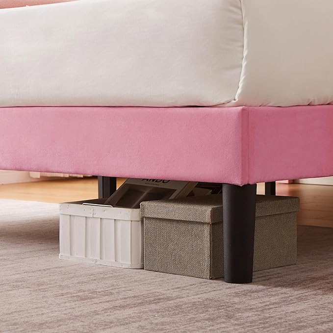 VECELO Queen Bed Frame, Platform Bed Frame with Adjustable Height Upholstered Headboard, Heavy-Duty Frame and Strong Wooden Slats Support, Non-Slip and Noise-Free, Easy Assembly, Pink