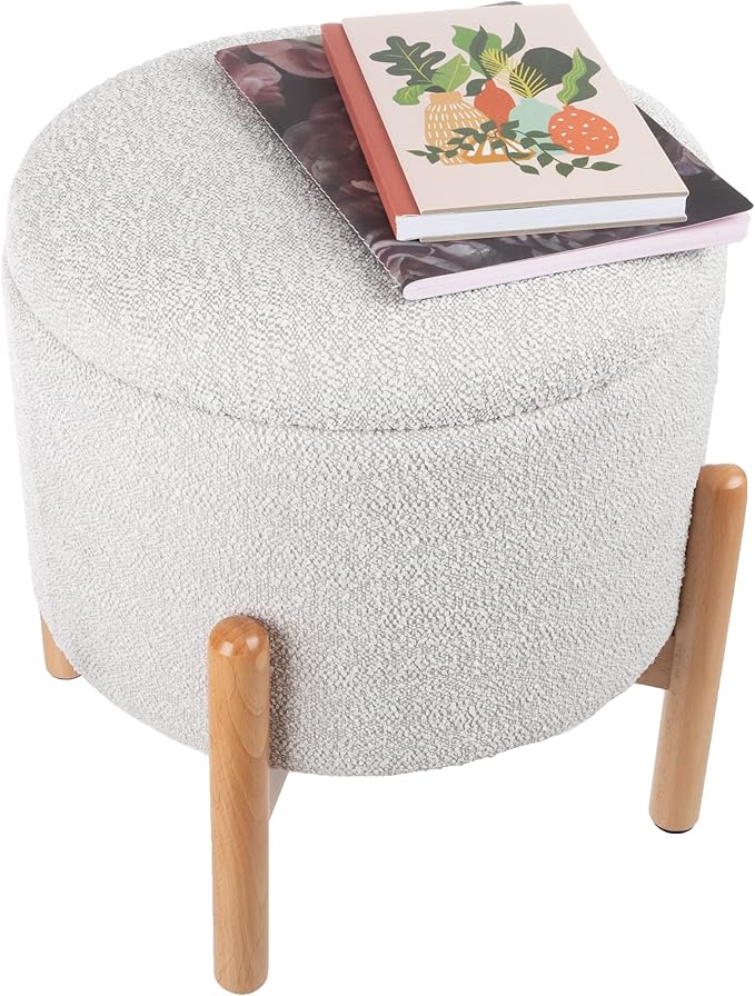 Storage Ottoman - Multipurpose Round Footrest or Storage Organizer with Removable Top for Living Room, Dorm, or Apartment by Lavish Home (Gray)