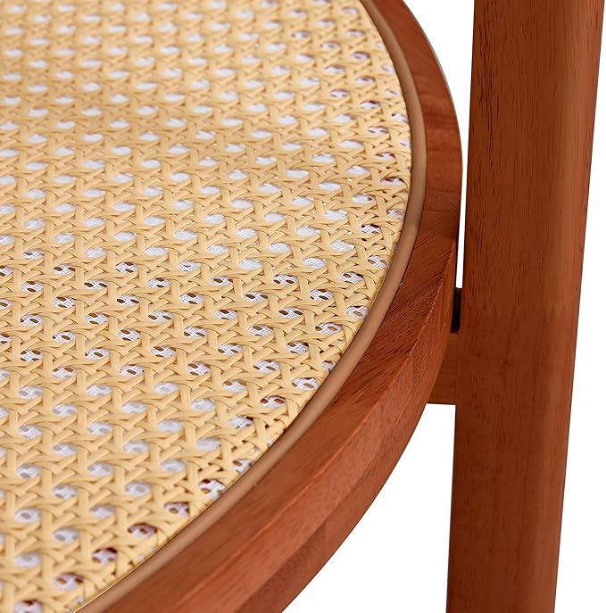 Tempered Glass Round Coffee Table, Farmhouse Circle Coffee Table with Rattan Woven Shelf for Storage, Solid Wood Circular Center Table for Living Room