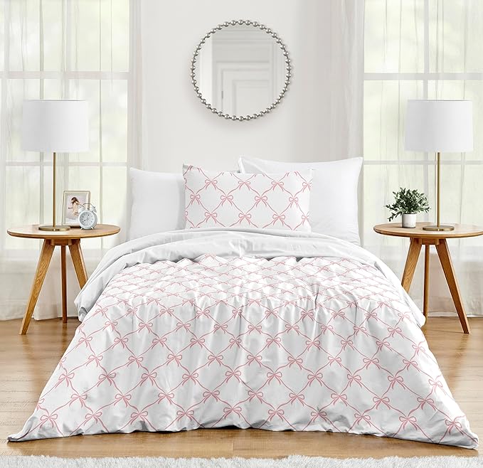 Sweet Jojo Designs 2-Piece Twin Comforter Set (Pink Bows) for Girls, Kids, Teen, College Bed Room incl. Single Size Bedding & Sham (Blush, Bow for The Ballerina, Ballet Dancer, Princess Collection)