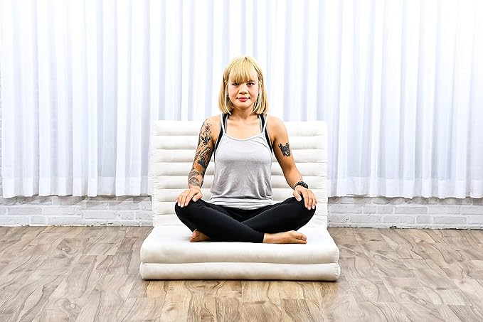 Leewadee Trifold Mattress Standard – Comfortable Thai Massage Pad, Foldable Floor Mattress Filled with Eco-Friendly Kapok, Perfect to Use as a Sleeping Mat 79 x 28 inches, Ecru