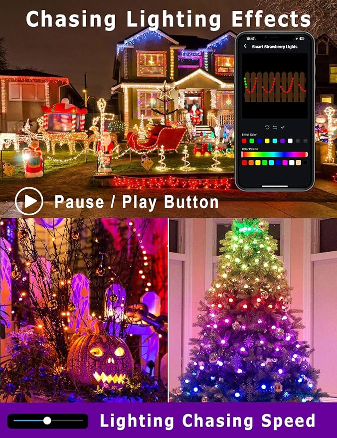 HIITEN Smart C9 Christmas Lights Outdoor 66ft, 100 LED RGBW Chasing Effects Xmas Lights Outdoor, APP and Remote Controlled with Timer Music Sync, Extendable LED Christmas Lighting for House Tree