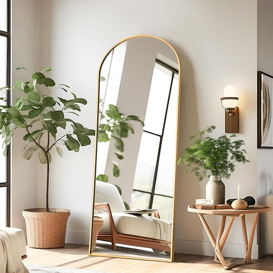 NicBex 56"x19" Arched Full Length Mirror with Stand, Aluminum Alloy Frame Arch-Top Full Body Mirror - Free Standing, Leaning Against Wall or Wall-Mounted, Gold
