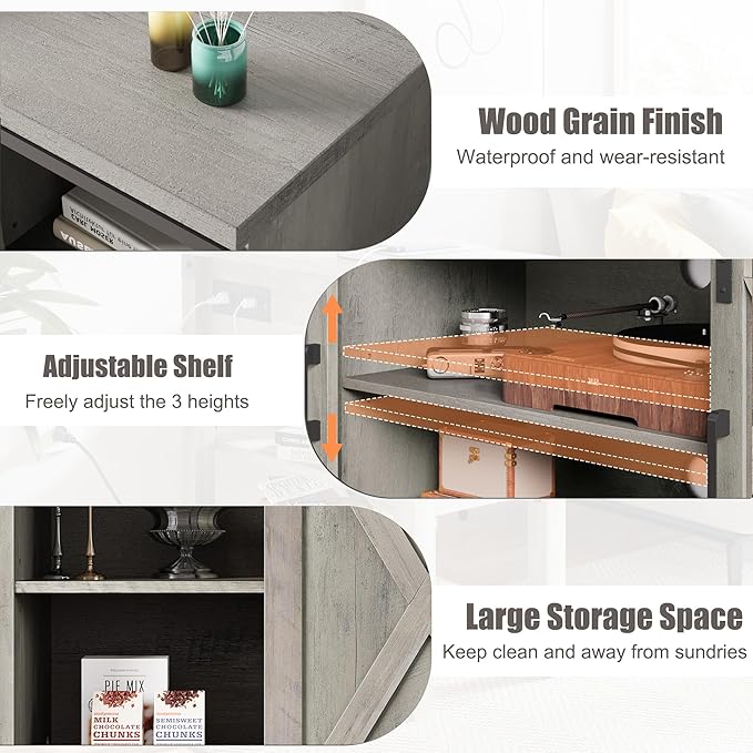 GAOMON Farmhouse TV Stand for 65 Inch TV Entertainment Center TV Media Console Cabinet, TV Stand with Storage, Barn Doors and Shelves, Tall Modern TV Console Table Furniture for Living Bedroom (Grey)
