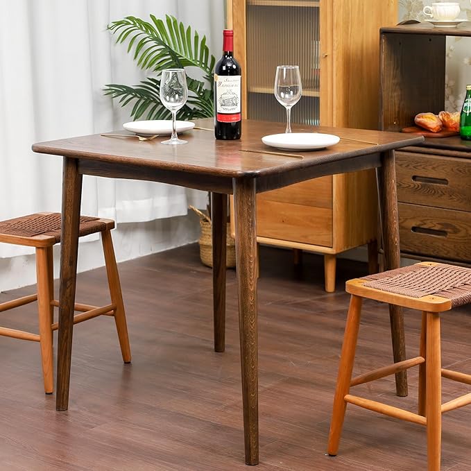 Square Dining Table 31.5“, Solid Wood Kitchen Table for Small Space, Mid-Century Modern Wooden Kitchen Dining Table, 31.5" L x 31.5" W x 29.5" H, Walnut