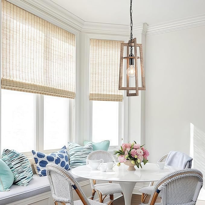 12.3'' Dining Room Light Fixtures Wood Pendant Light Adjustable Farmhouse Chandelier Semi Flush Mount Ceiling Light for Kitchen Island Dining Room Entryway Living Room Entrance Hall