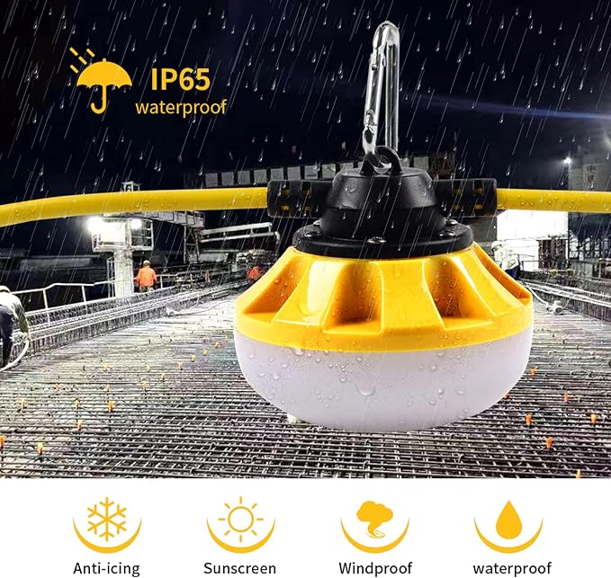 50FT Construction String Lights LED Industrial Grade Best for Construction Sites, Renovation, Walkways,Patio，Mine cave, Outdoor, and Other Outdoor Lighting Solutions Use,Free for Climbing Hook