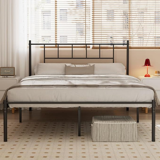 VECELO Queen Metal Platform Bed Frame with Headboard, Heavy Duty Steel Slat Support, Under Bed Storage,No Box Spring Needed, Easy Assembly
