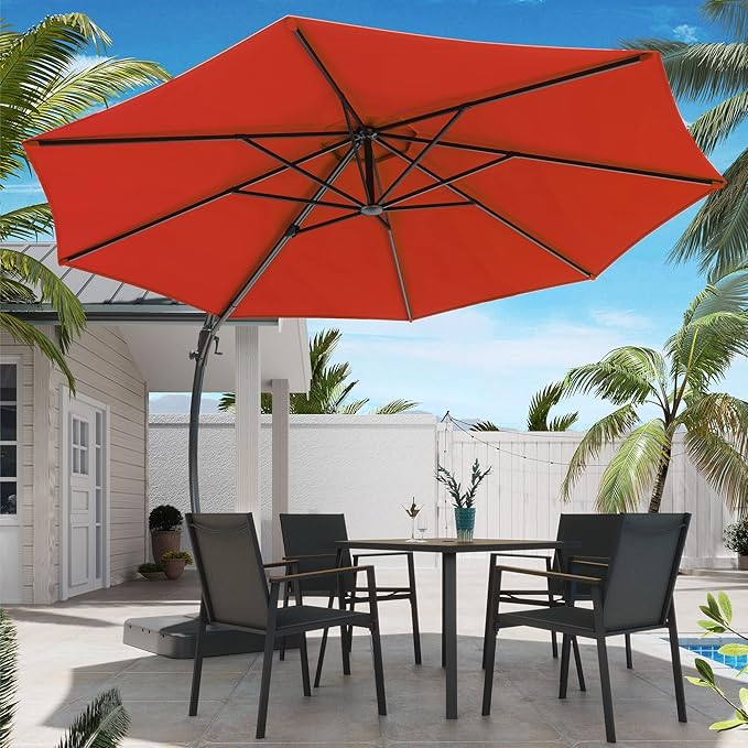 LAUSAINT HOME Outdoor Patio Umbrella with Base included, Deluxe Curvy Cantilever Umbrella Heavy Duty Offset Hanging Umbrella