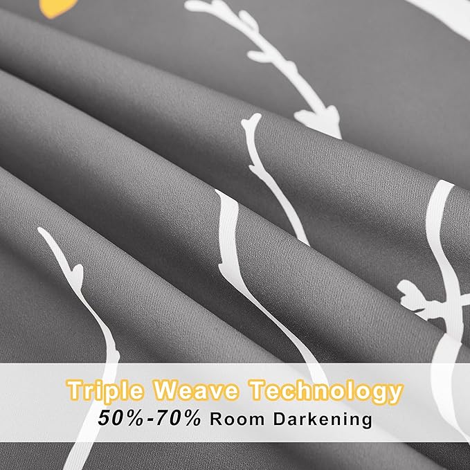 NICETOWN Room Darkening Ceiling to Floor Curtains, Decorative Modern Aesthetic Branches with Petals Triple Weave Material Thermal Insulated for Villa/Cottage, Grey, W52 x L95, 2 PCs